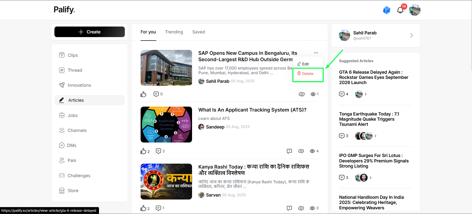 Create Article Screenshot