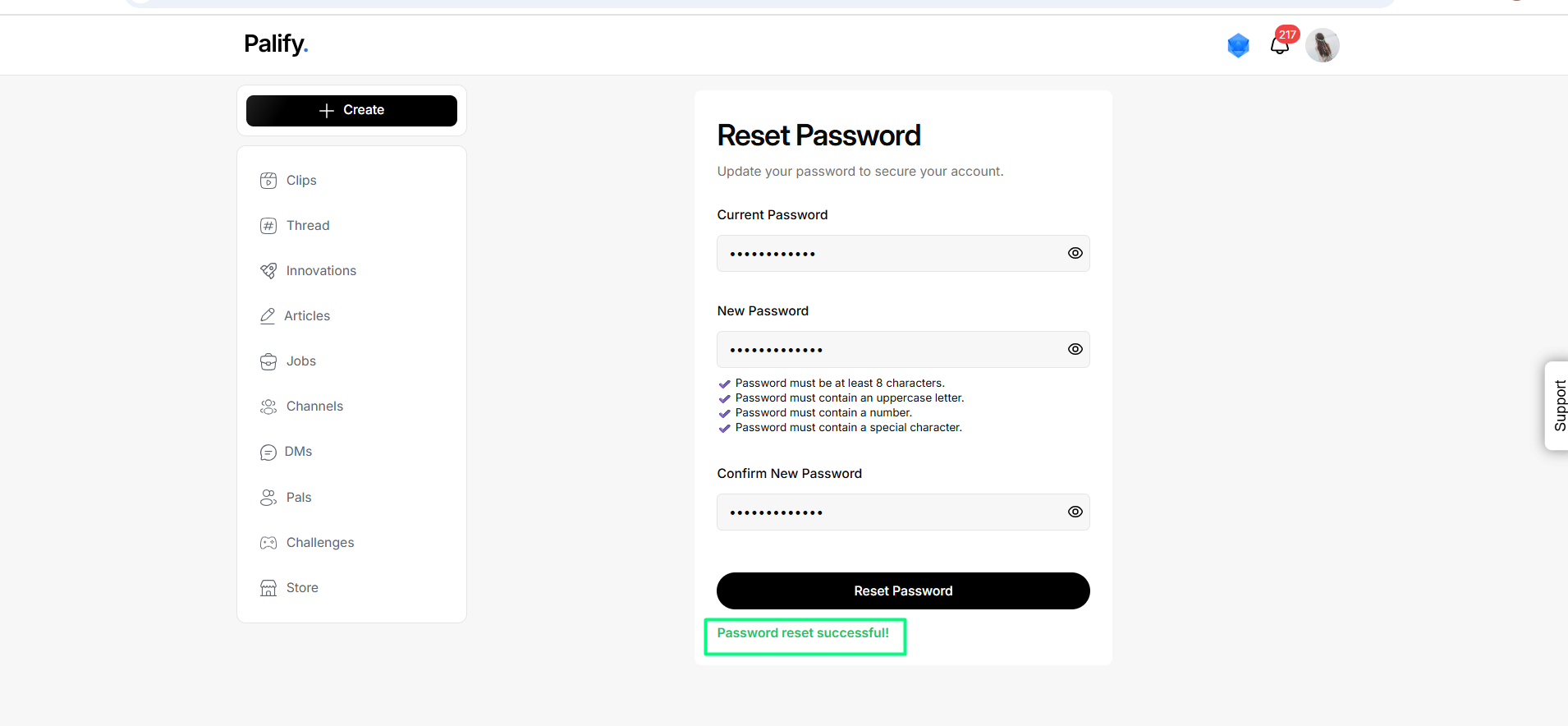 Password Change Success Message