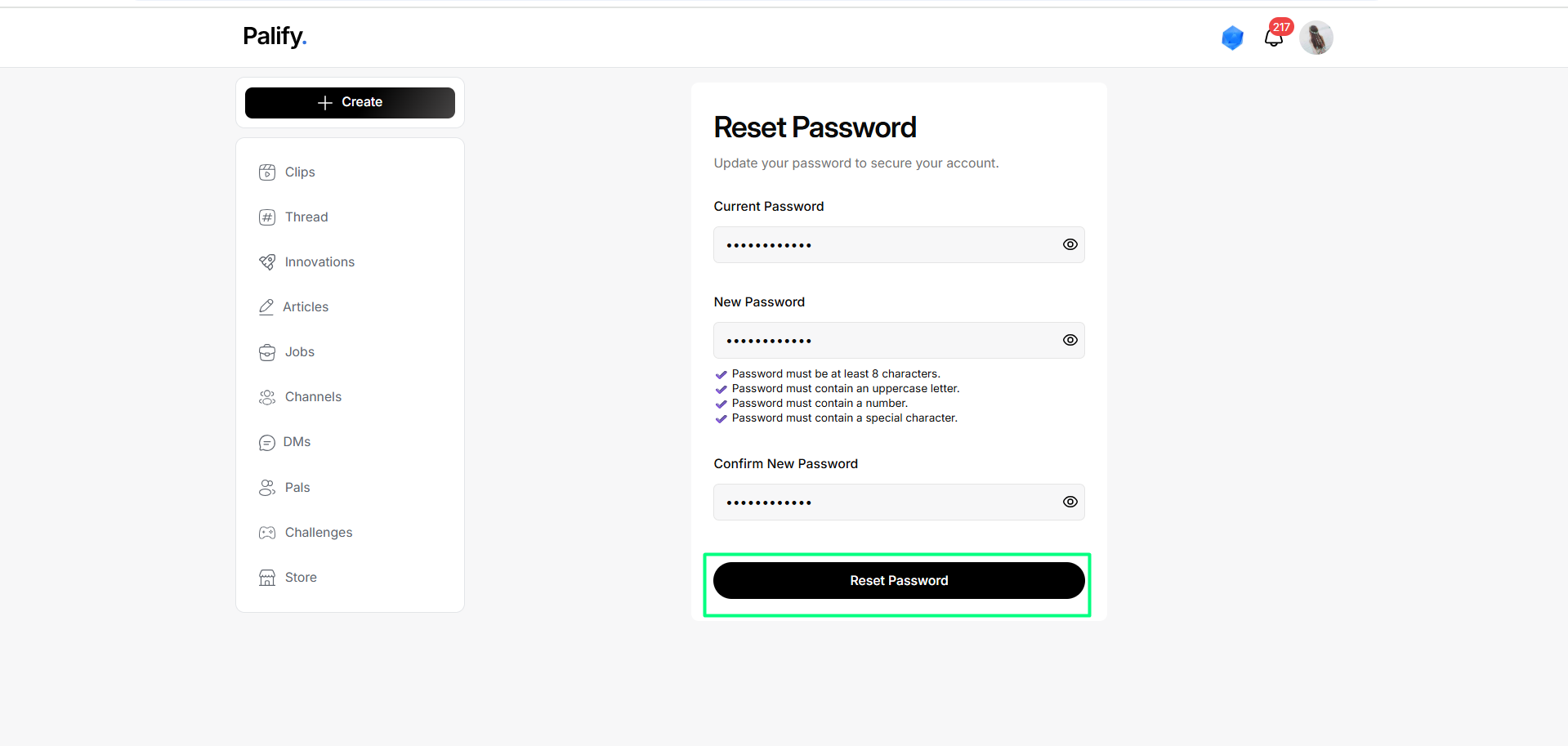 Reset Password Button